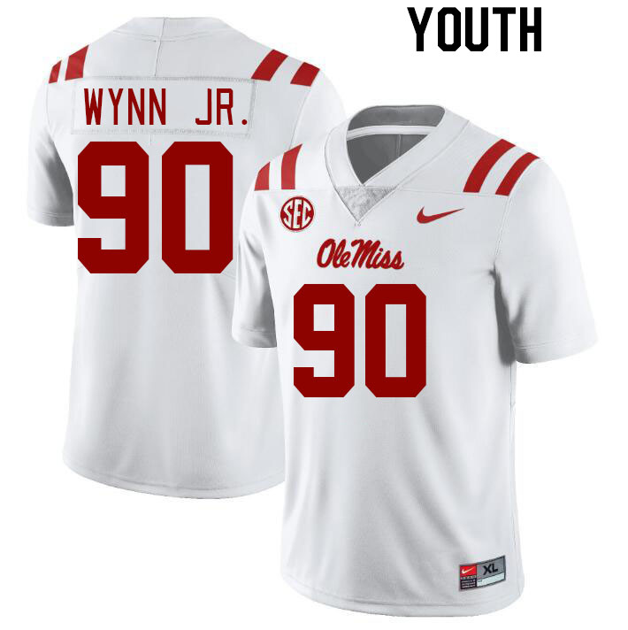 Youth #90 Stephon Wynn Jr. Ole Miss Rebels College Football Jerseyes Stitched Sale-White